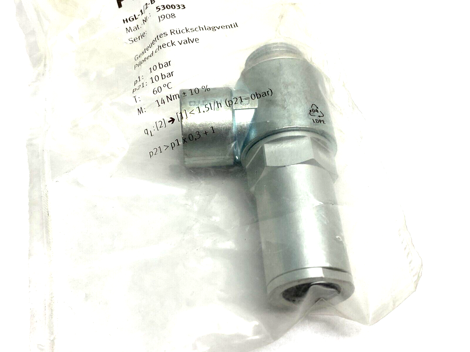 Festo HGL-1/2-B Piloted Check Valve J908, 530033 - Maverick Industrial Sales