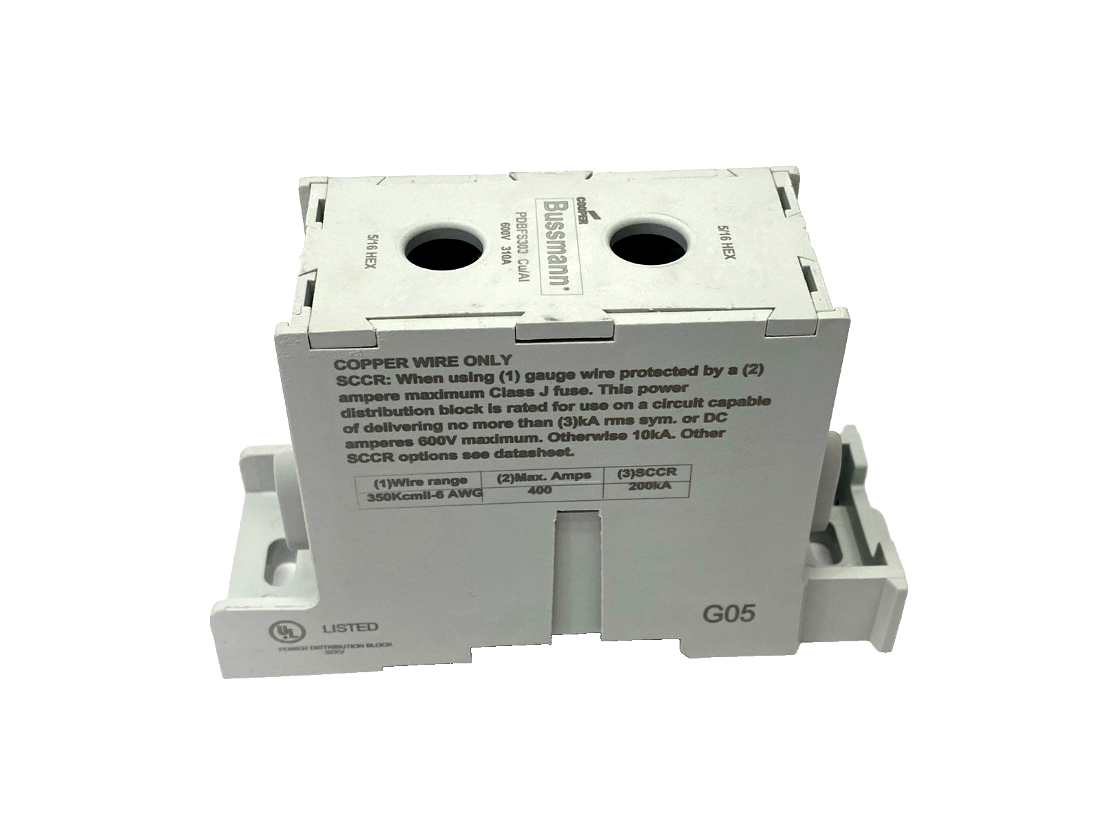 PDBFS303 | Eaton Bussmann Finger Safe Power Dstribution Block 600V 310A 200kA - New – Open box - Maverick Industrial Sales