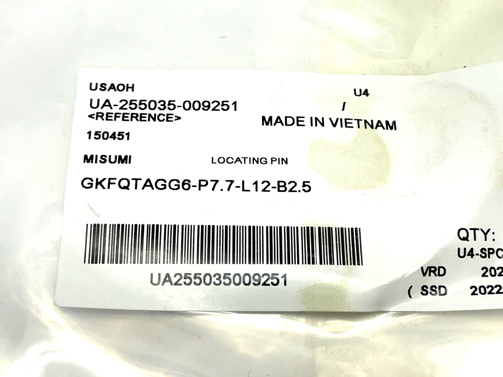 MiSUMi GKFQTAGG6-P7.7-L12-B2.5 Large Head Locating Pin - Maverick Industrial Sales