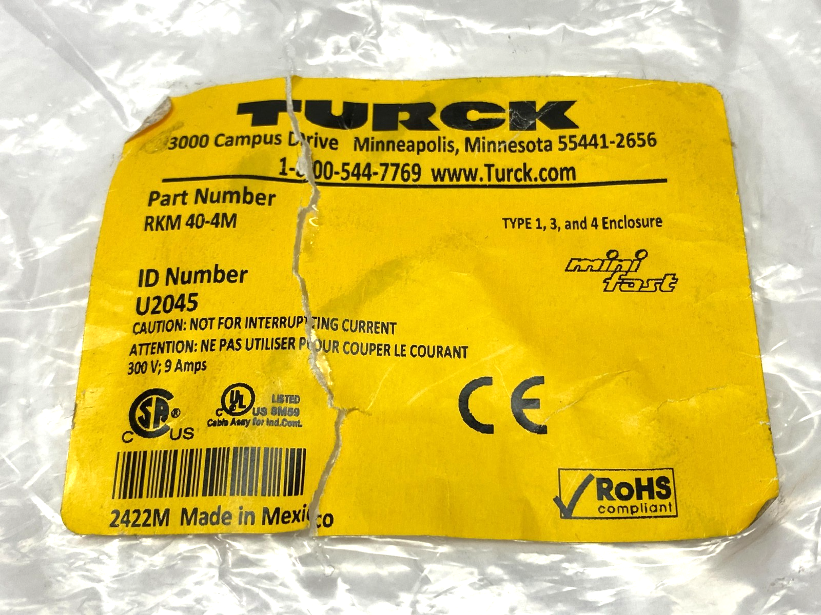 RKM 40-4M | Turck Minifast Connector Cordset 7/8"-16UN Female 4-Pin 4m U2045 - New – Open box - Maverick Industrial Sales