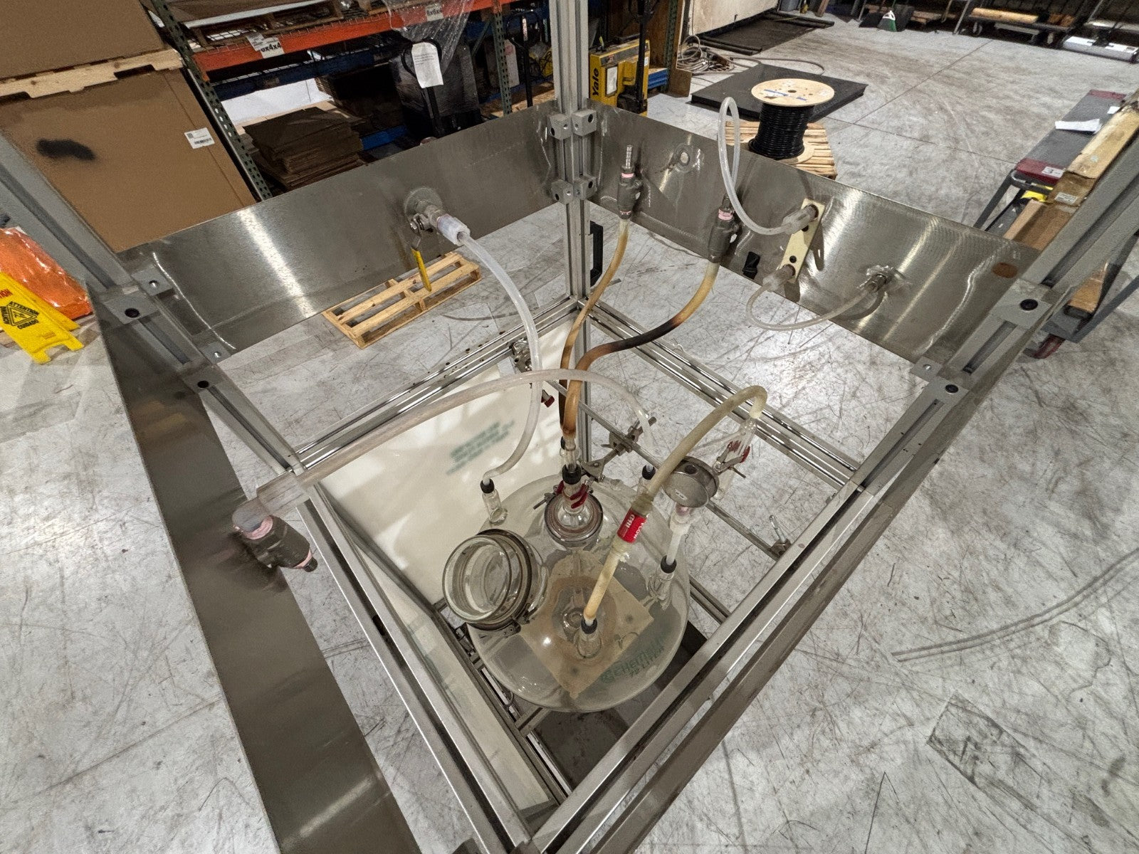 72L | Chemglass 72 Liter Reactor Flask with varios fixtures and attachments, - Used - Maverick Industrial Sales