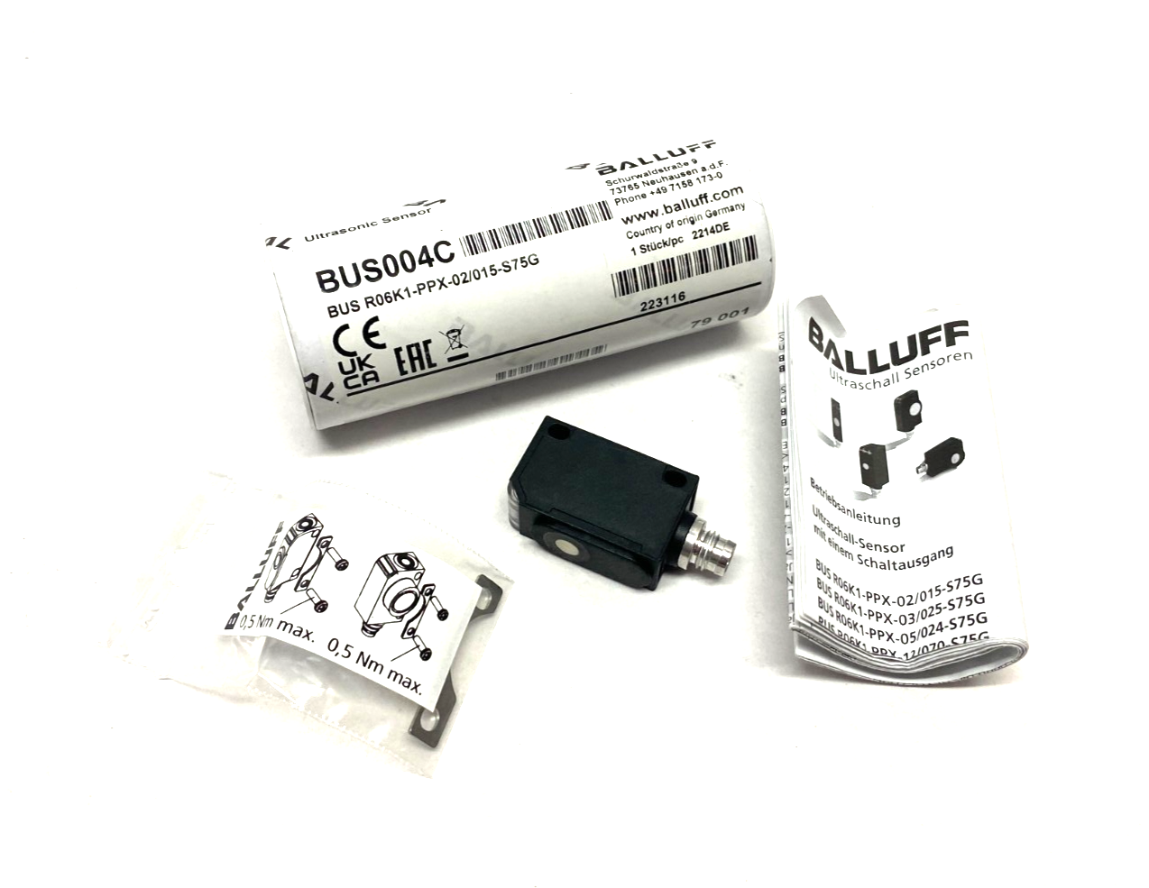 Balluff BUS004C Ultrasonic Sensor Male M8 4-Pin, BUS R06K1-PPX-02/015-S75G - Maverick Industrial Sales