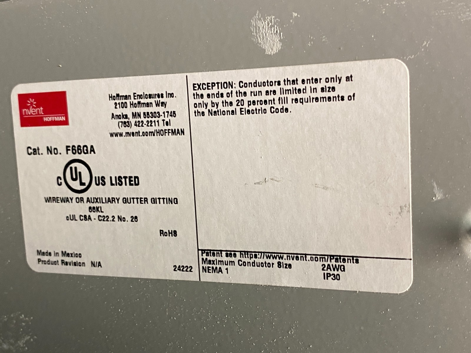 F66GA | Hoffman nVent Telescope Wireway Strait Fitting 6" x 6" PAINTED WHITE - New – Open box - Maverick Industrial Sales