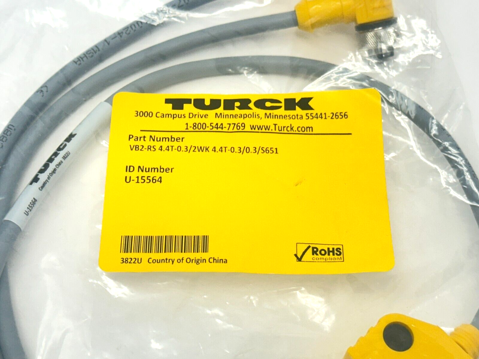 Turck VB2-RS 4.4T-0.3/2WK 4.4T-0.3/0.3/S651 Cordset U-15564 - Maverick Industrial Sales