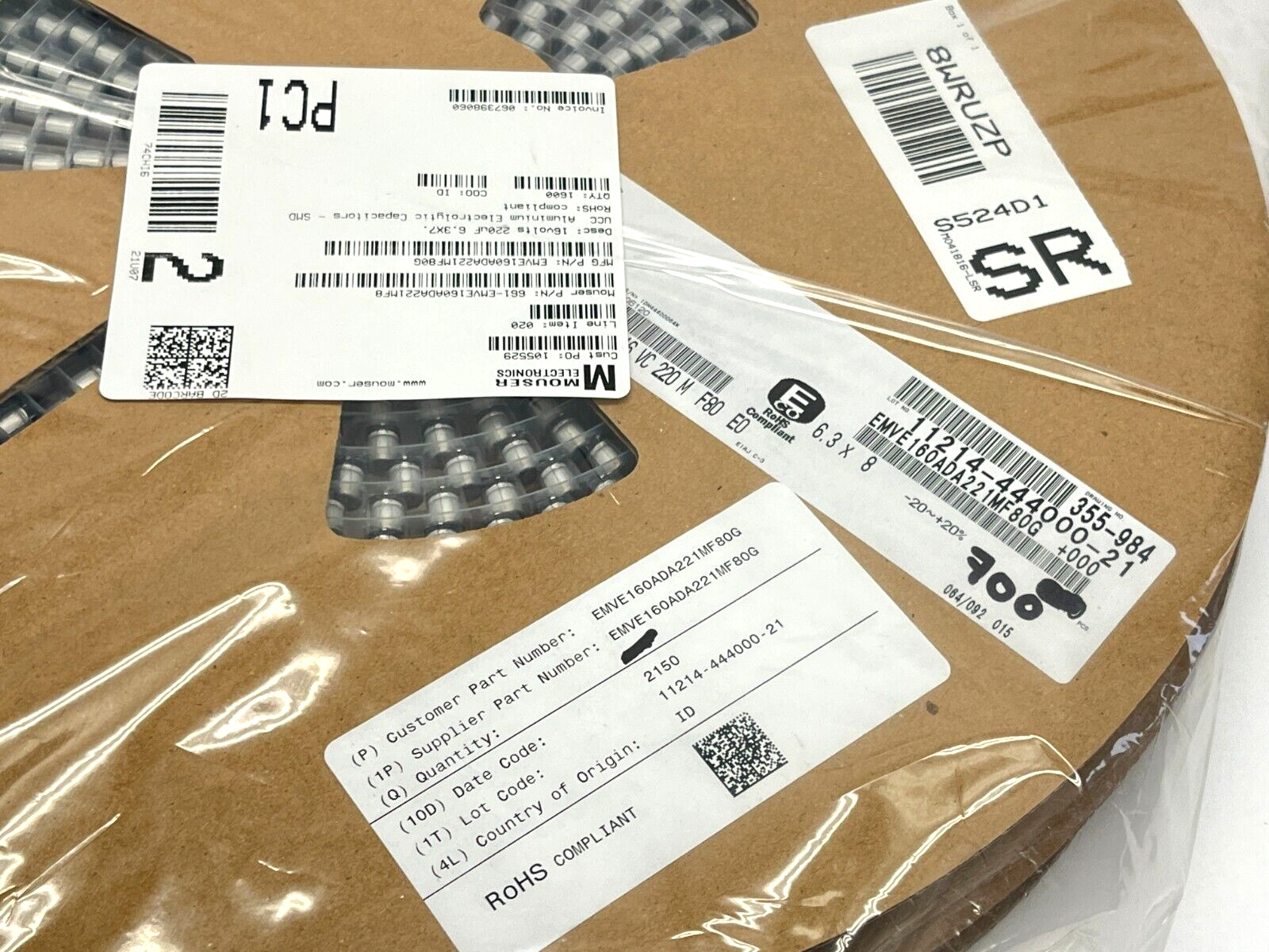 United Chemi-Con EMVE160ADA221MF80G Capacitors SMD 16V 220uF 6.3X7.7 1600QTY - New - Maverick Industrial Sales