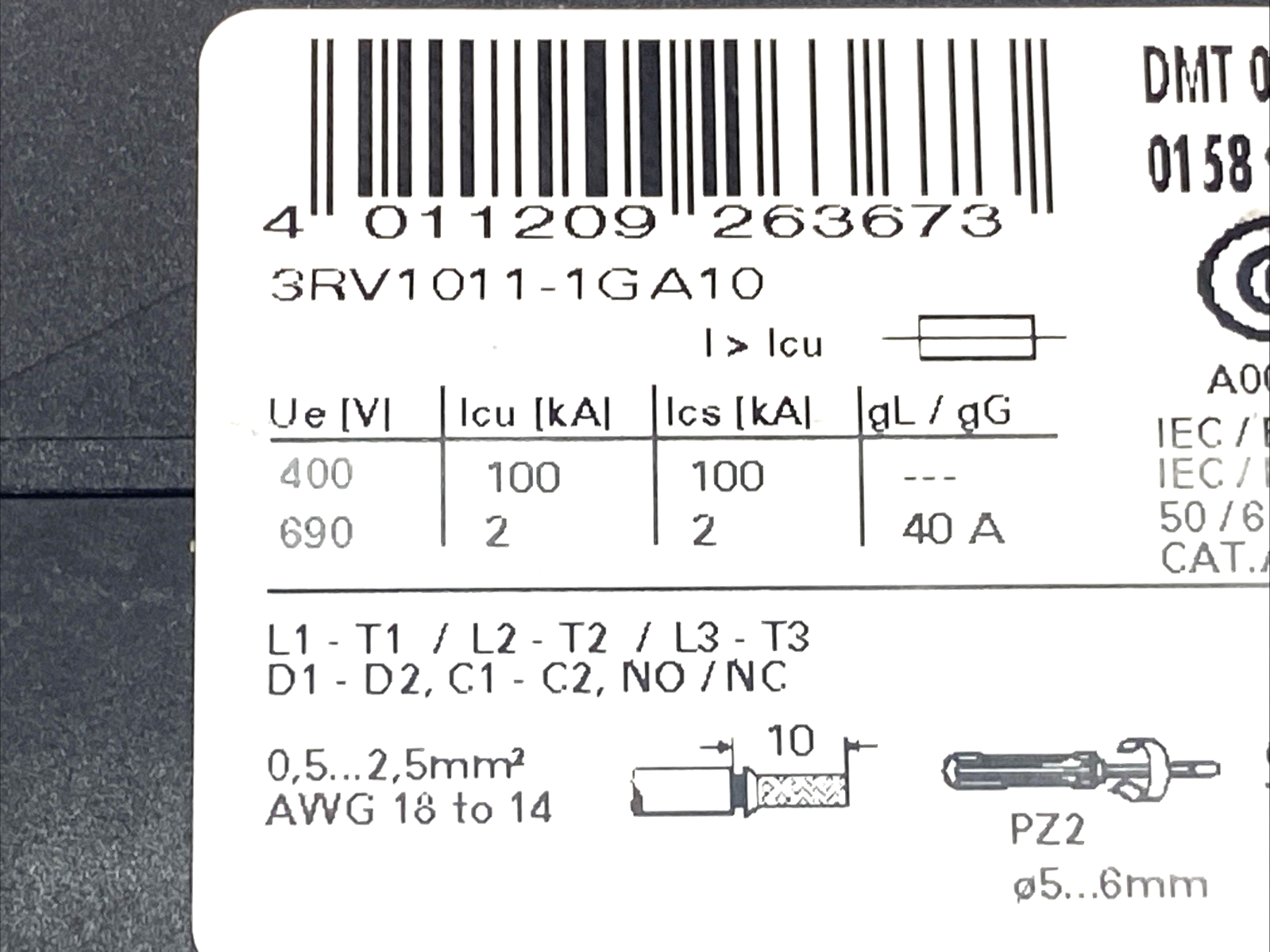 Siemens 3RV1011-1GA10 Motor Starter & Protection Circuit Breaker 4.5-6.3A - Maverick Industrial Sales