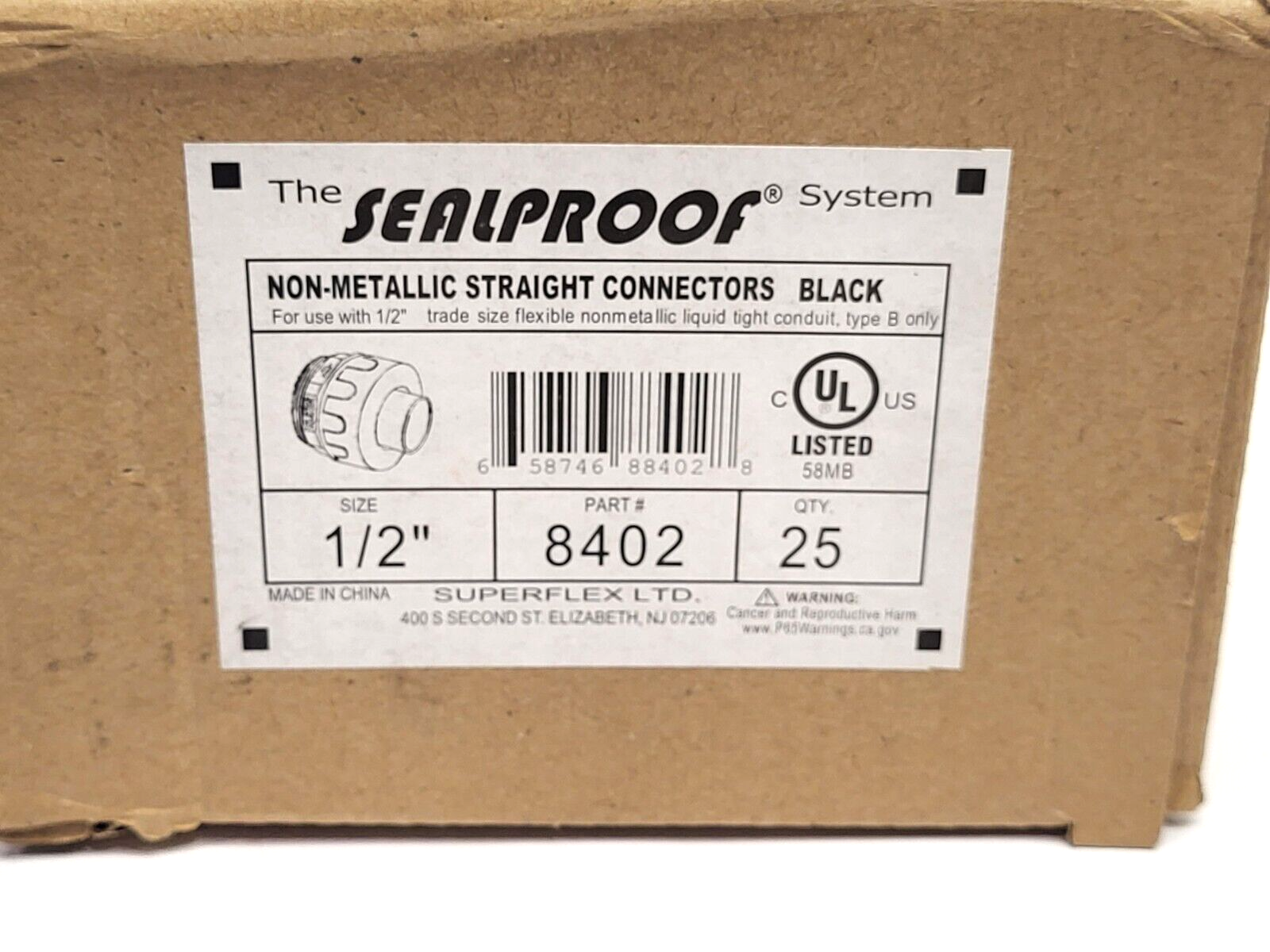 Superflex Sealproof 8402 Non-Metallic Straight Connectors 1/2" PKG OF 18 - Maverick Industrial Sales
