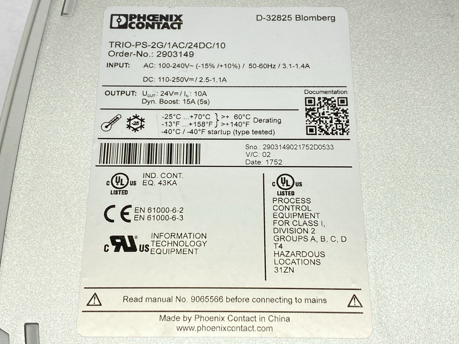 TRIO-PS-2G/1AC/24DC/10,2903149 | Phoenix Contact TRIO-PS-2G/1AC/24DC/10 Power Supply 10A 24VDC 2903149 - Used - Maverick Industrial Sales