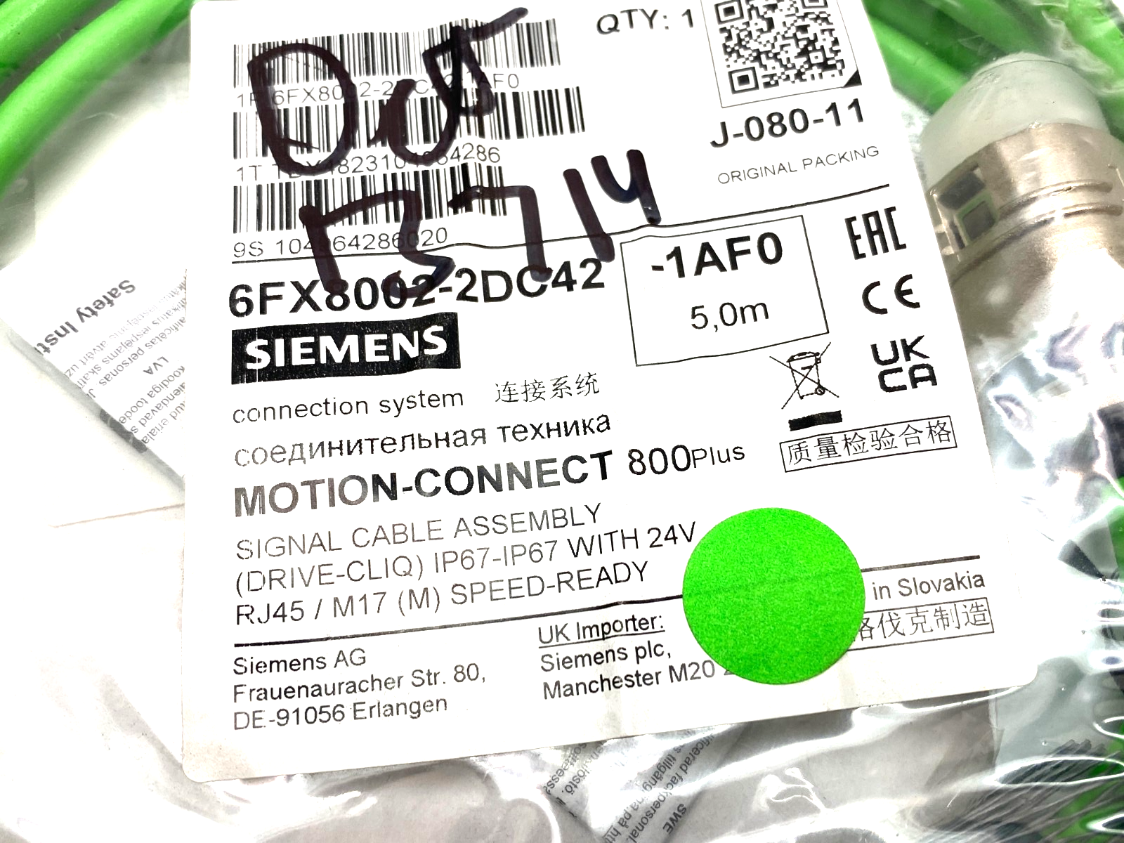 Siemens 6FX8002-2DC42-1AF0 MOTION-CONNECT 800Plus Drive-Cliq Signal Cable Assem. - Maverick Industrial Sales