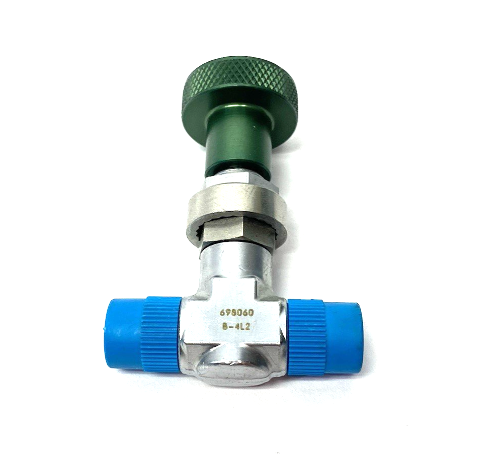 B-4L2 | Swagelok Chrome-Plated Brass Metering Valve, Green Knob, Knurled - New – Open box - Maverick Industrial Sales