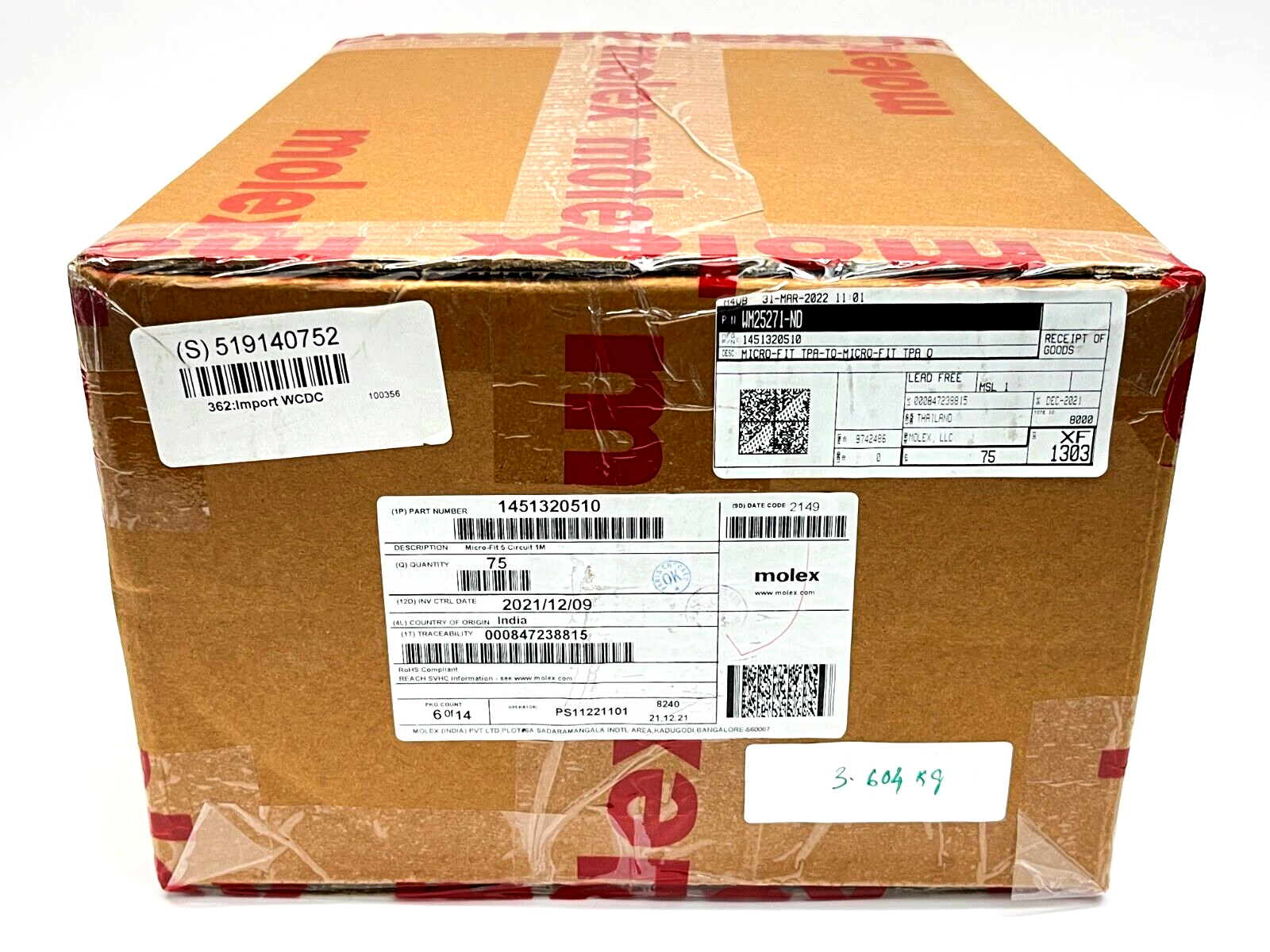 Molex 1451320510 Micro-Fit TPA-to-Micro-Fit TPA Cable Assembly 1M 75QTY - Maverick Industrial Sales