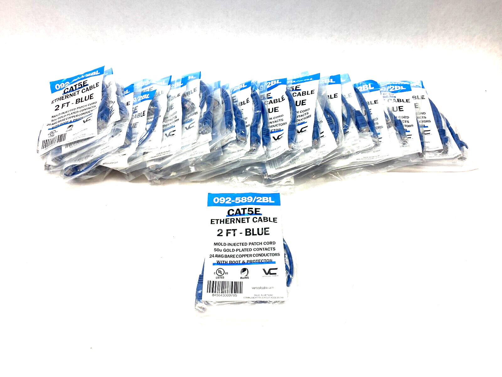 Vertical Cable 092-589/2BL Snagless Ethernet Patch Cable CAT5e 2' LOT OF 29 - Maverick Industrial Sales