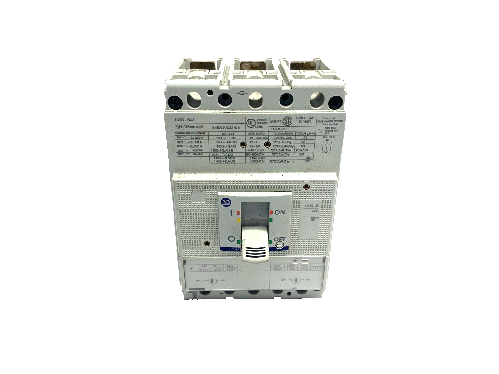 Allen Bradley 140G-J6F3-D16 Ser. A Molded Case Circuit Breaker 3P 160A, J Frame - Maverick Industrial Sales