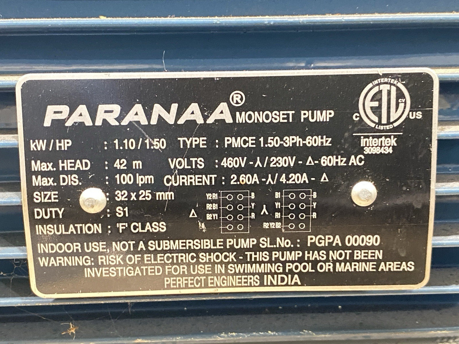 Paranaa PMCE 1.50-3Ph-60Hz Monoset Pump 1.5HP 460V/230V - Maverick Industrial Sales