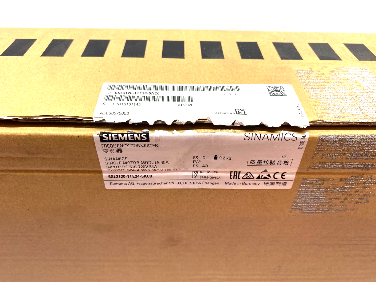 Siemens 6SL3120-1TE24-5AC0 SINAMICS Single Motor Frequency Converter 45A - Maverick Industrial Sales