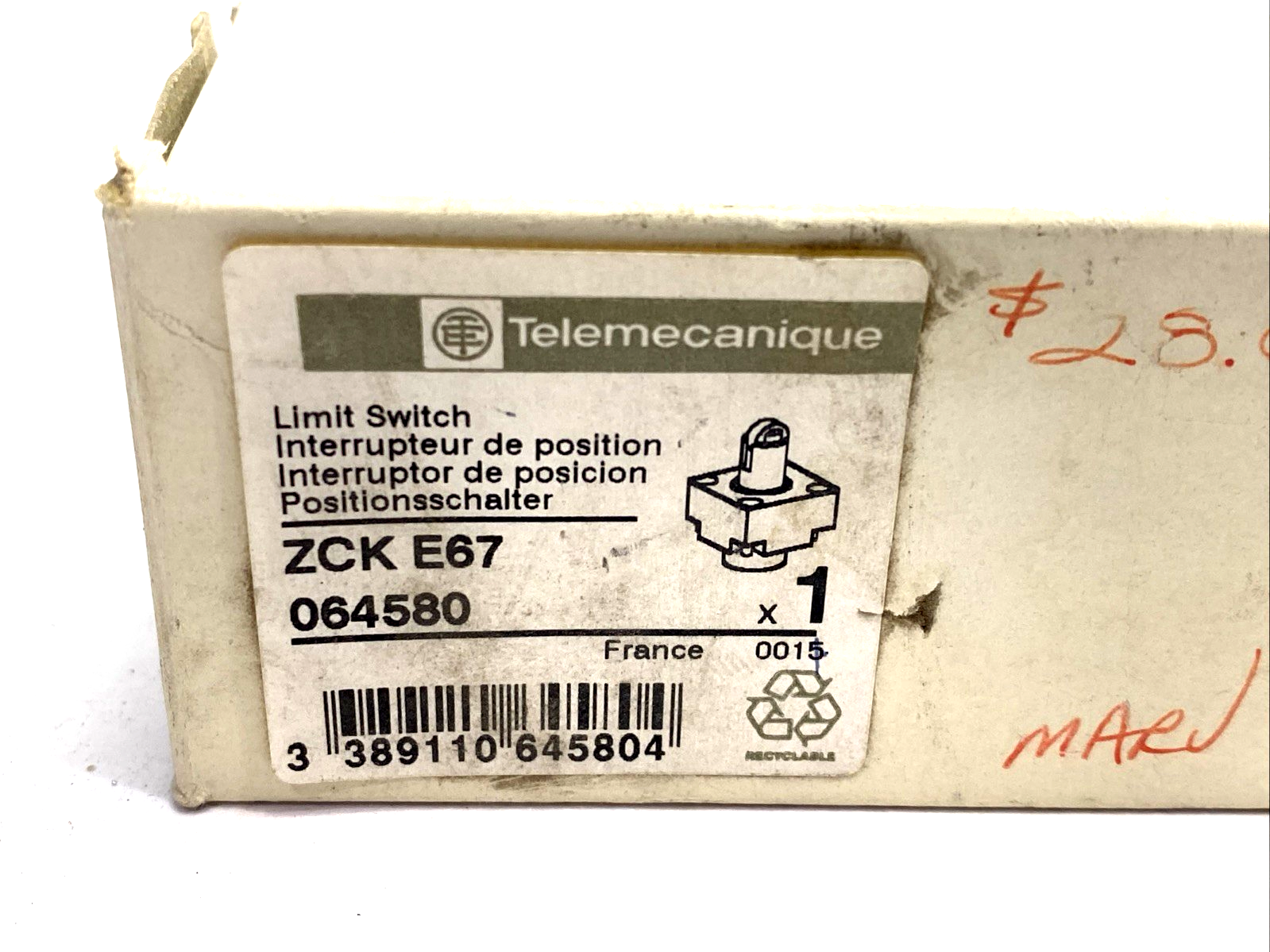 Telemecanique ZCKE67 Limit Switch Head, Steel Roller Plunger, Blue, 064580 - Maverick Industrial Sales