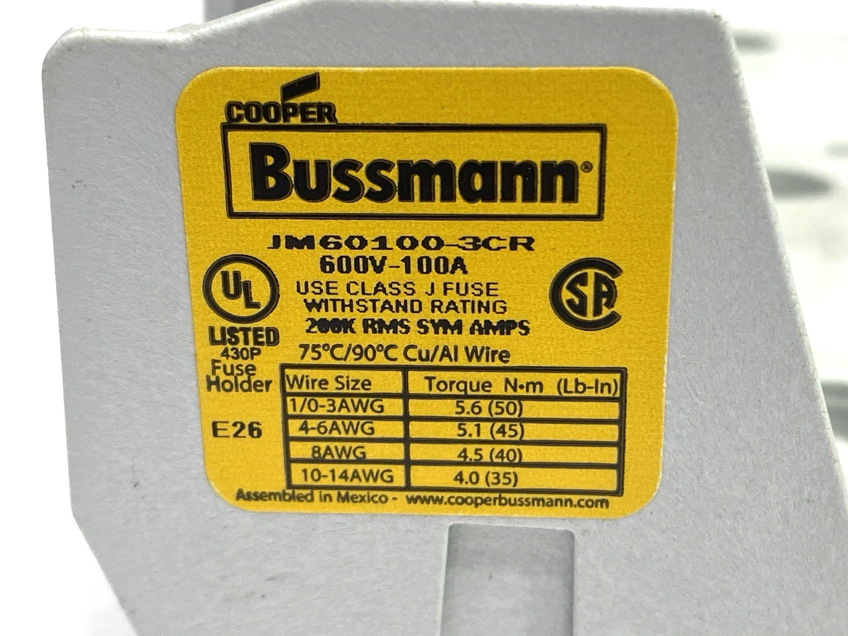 Cooper Bussmann JM60100-3CR Fuse Block 3-Pole 600V 100A - Maverick Industrial Sales
