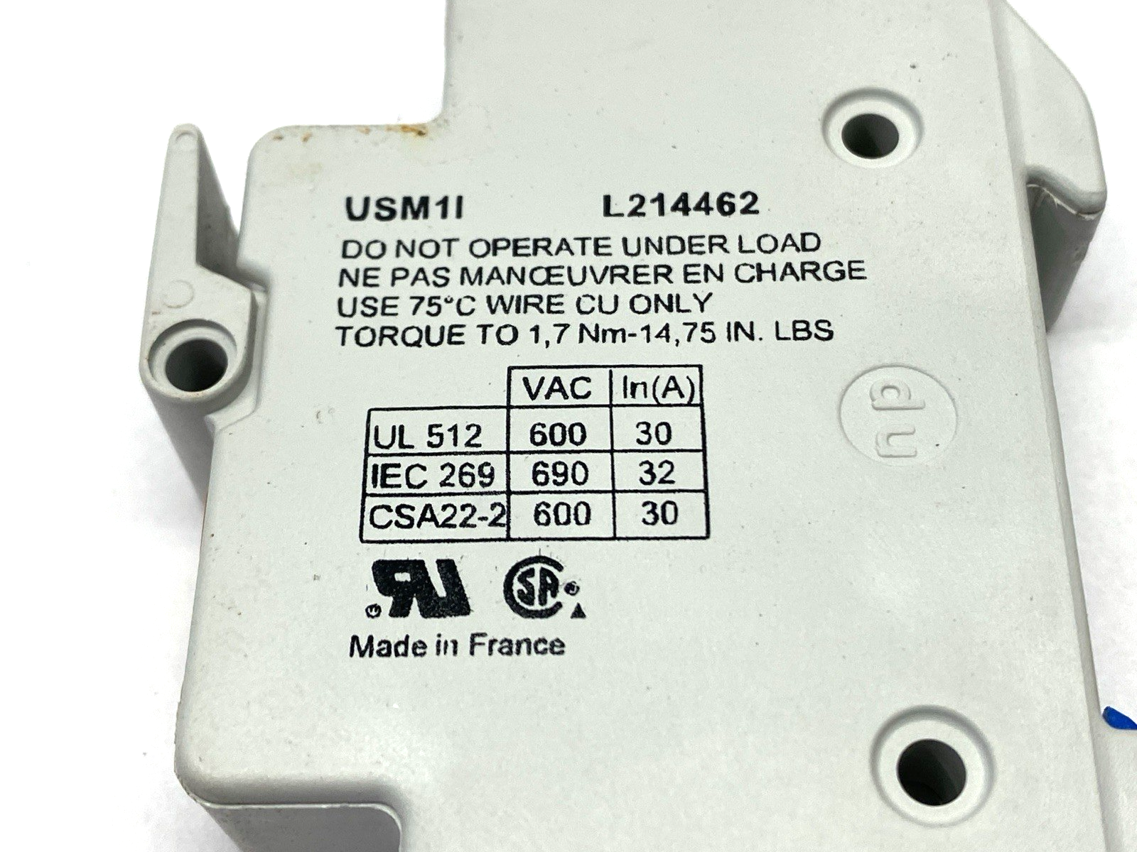 Ferraz Shawmut USM1I Fuse Holder 600V 32A LOT OF 2 - Maverick Industrial Sales