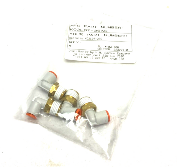 SMC KQ2L07-35AS Push-to-Connect Elbow Fitting 1/4" OD Tube 1/4" NPT LOT OF 4