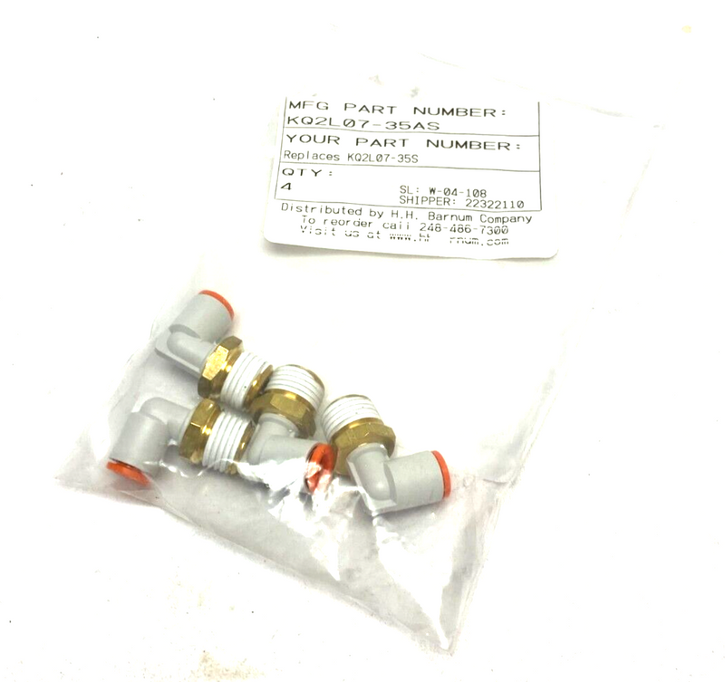 SMC KQ2L07-35AS Push-to-Connect Elbow Fitting 1/4" OD Tube 1/4" NPT LOT OF 4 - Maverick Industrial Sales