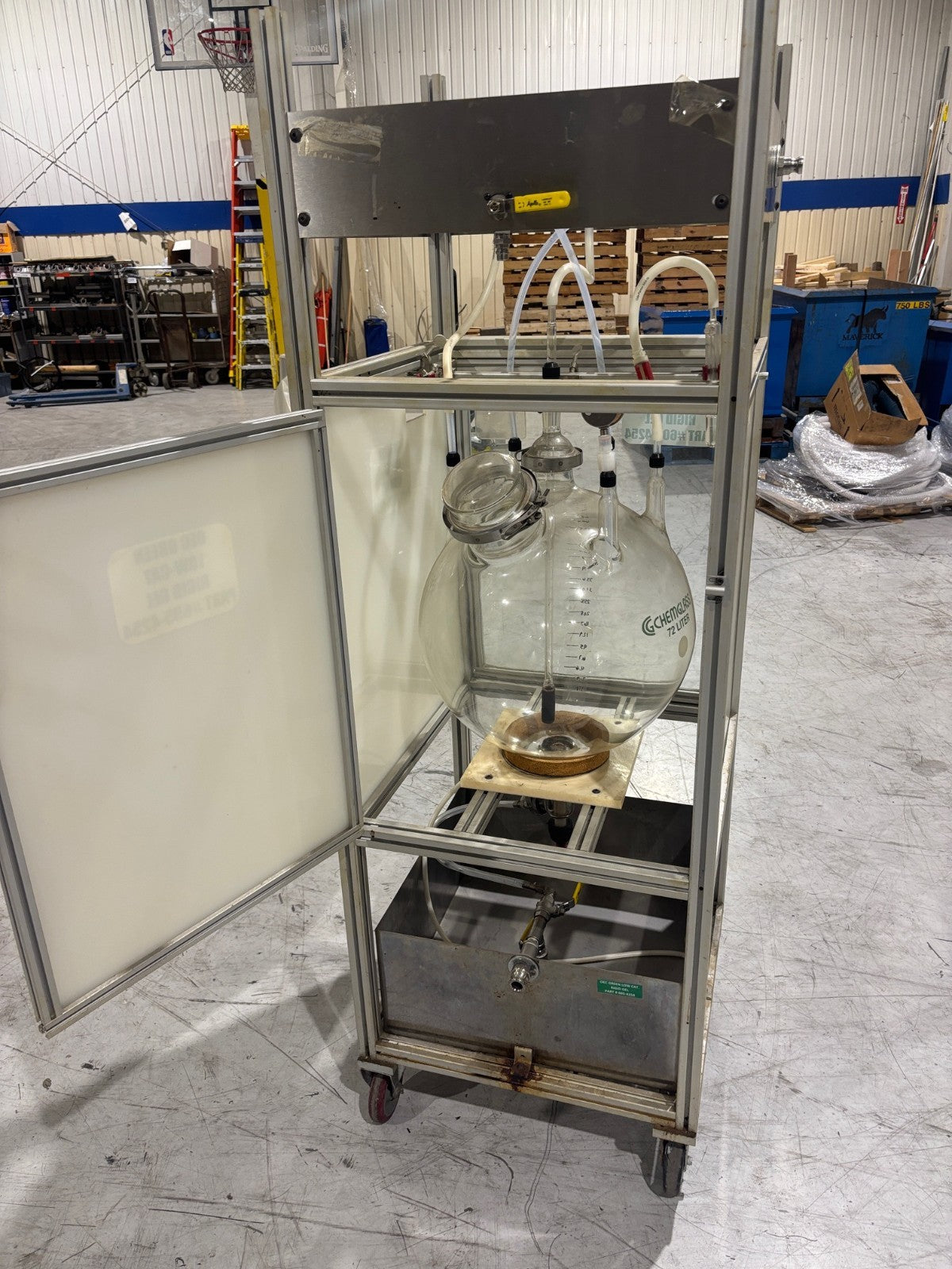 72L | Chemglass Lab Reactor Flask with varios fixtures and attachments, 72 Liter - Used - Maverick Industrial Sales