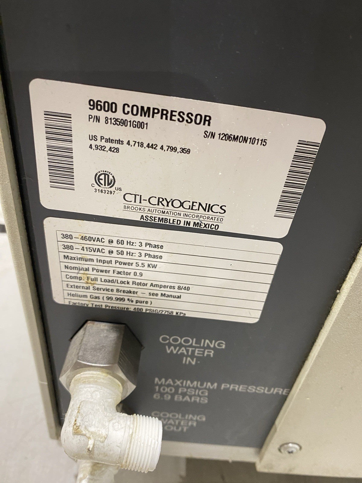 CTI Cryogenics 8135901G001 Broken Casing 3Ph 9600 Series Compressor 380-460V - Maverick Industrial Sales