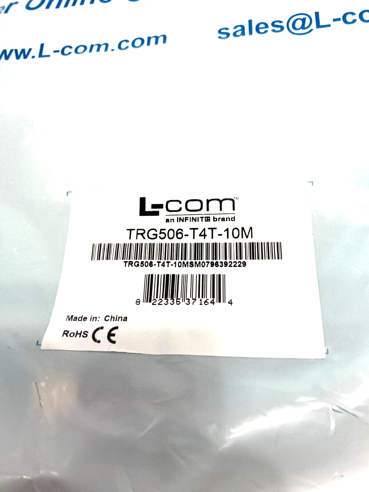 L-Com TRG506-T4T-10M Ethernet Cable Assembly D-Coded RJ45 to M12 4-Pin - Maverick Industrial Sales