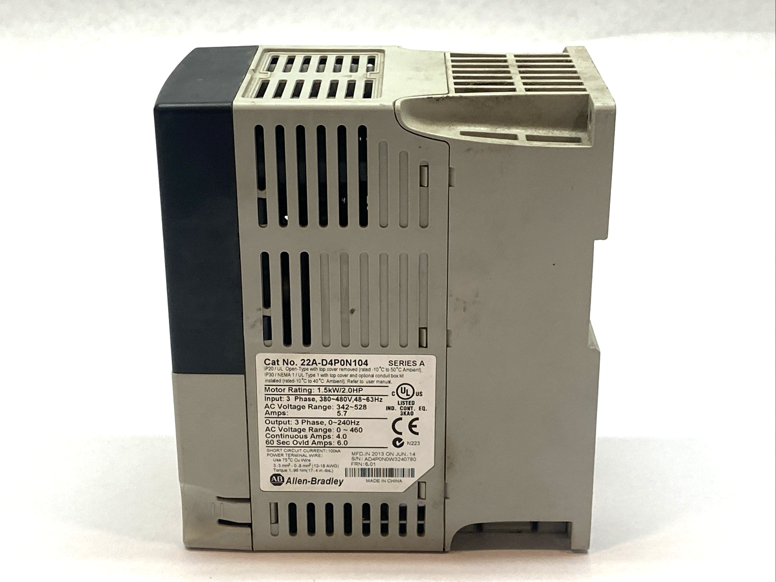 22A-D1P4N104 | Allen Bradley Ser. A PowerFlex 4 AC Drive 0.4 kW 3PH 0.5 HP - For parts or not working - Maverick Industrial Sales