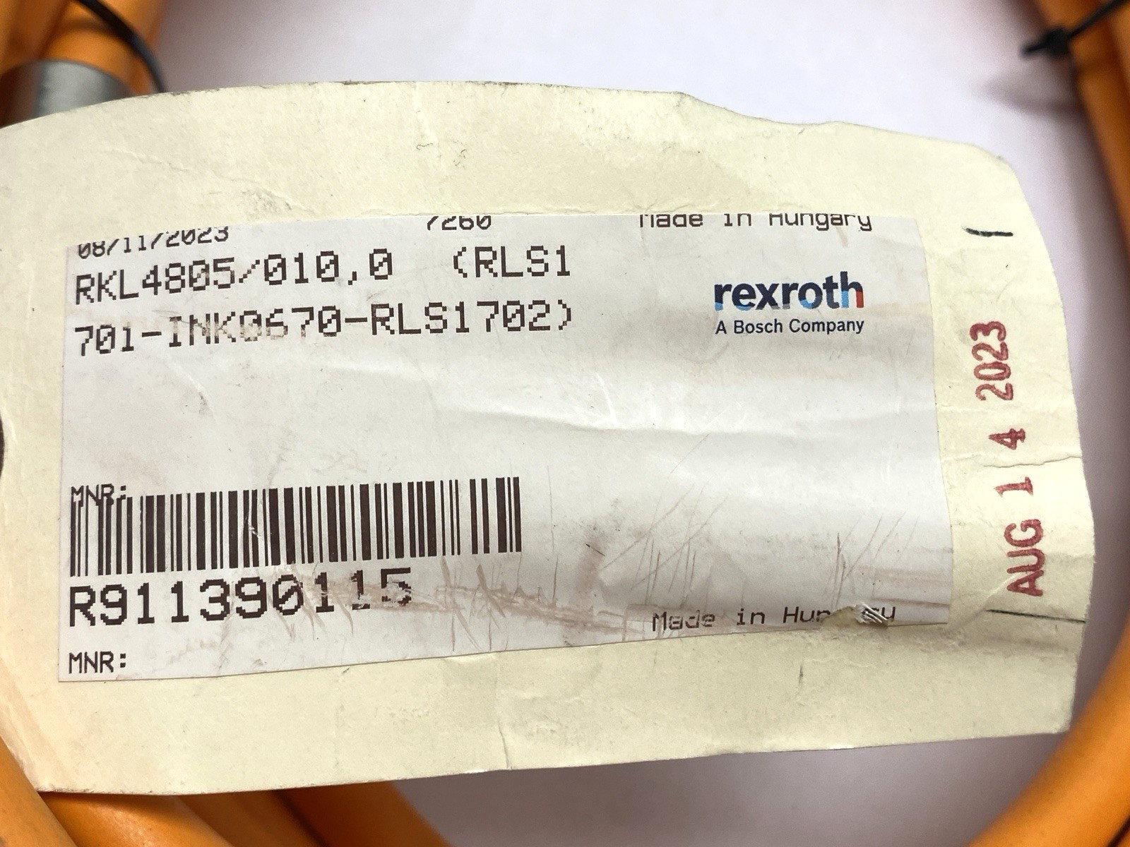 Rexroth RKL4805/010,0 Power Cable 5m R911390115 - Maverick Industrial Sales