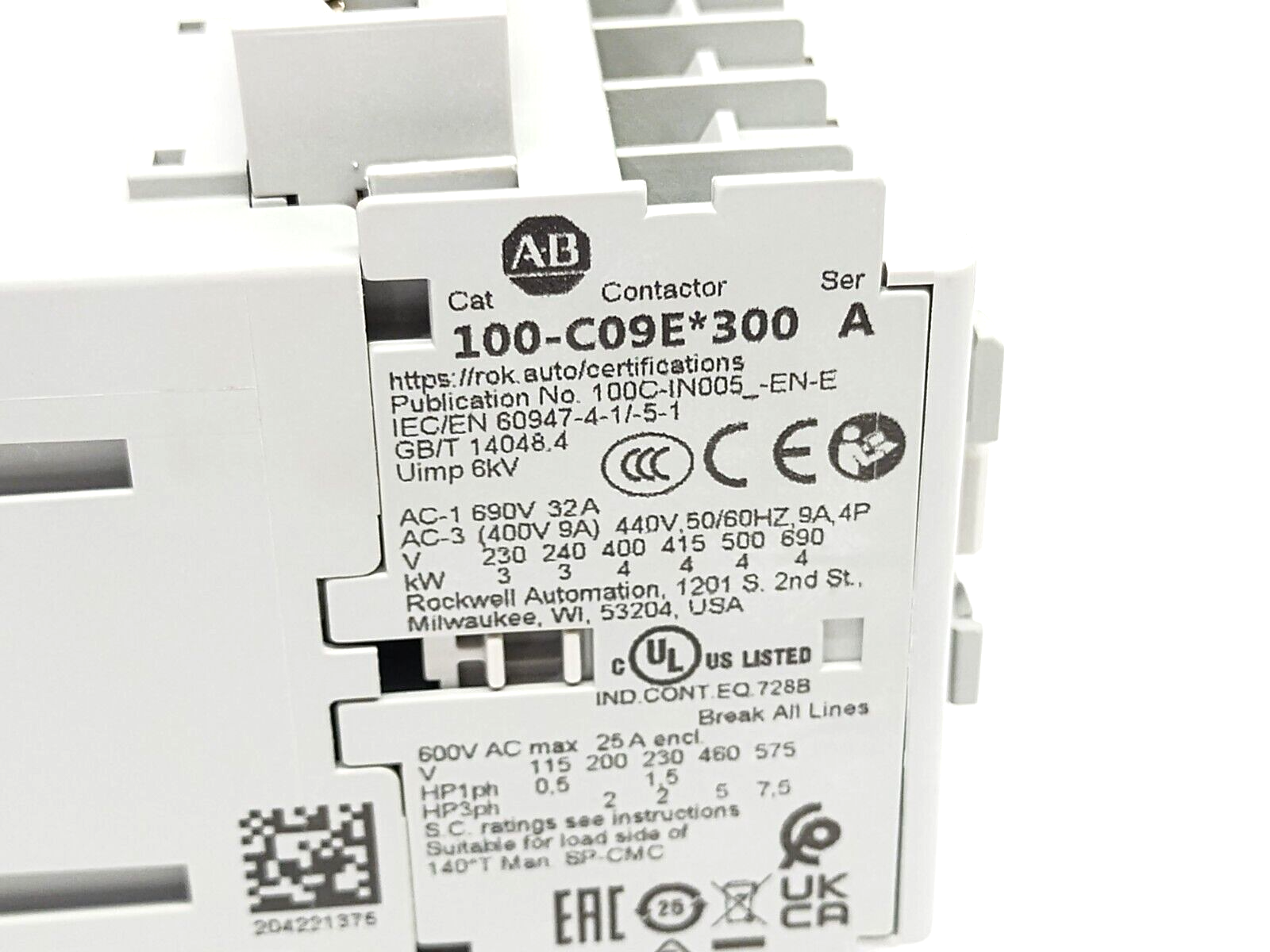 100-C09EJ300 | Allen Bradley Ser. A Contactor, 9A 3P 24VDC - New - Maverick Industrial Sales