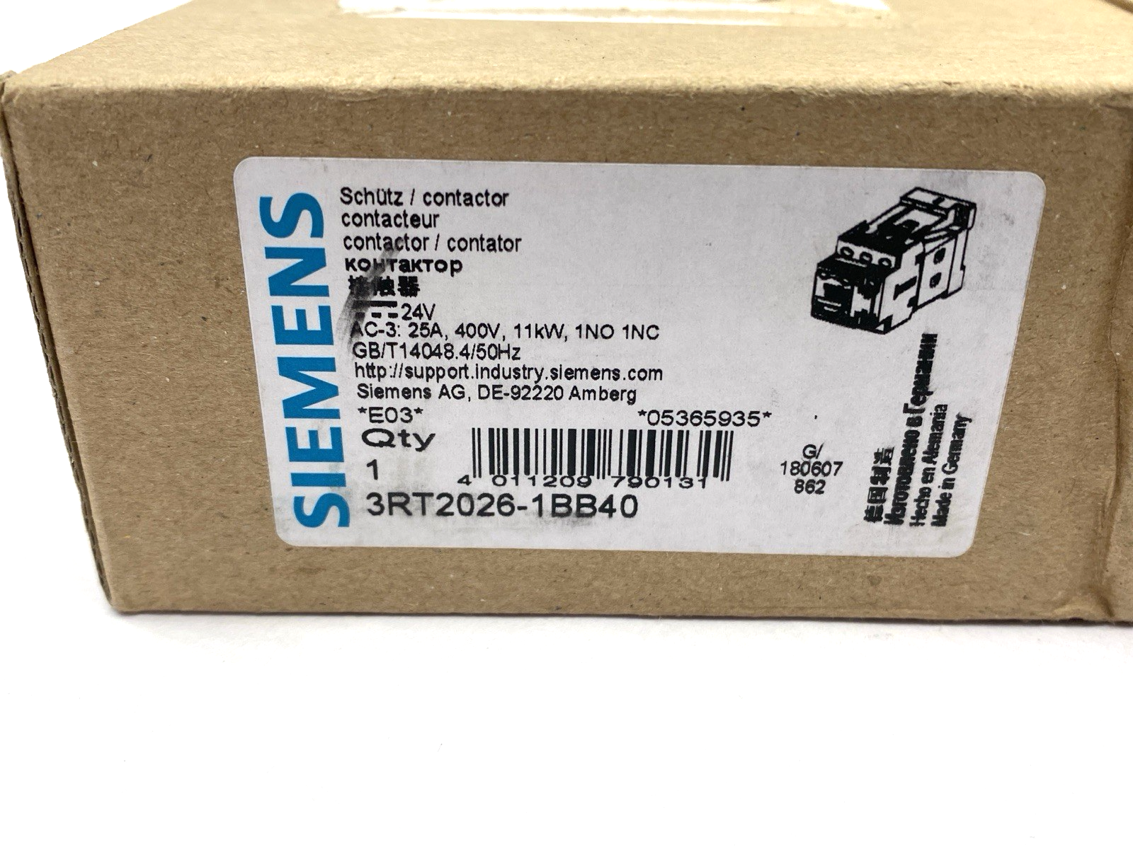 Siemens 3RT2026-1BB40 SIRIUS Power Contactor 3-Pole 400V 11kW 25A - Maverick Industrial Sales