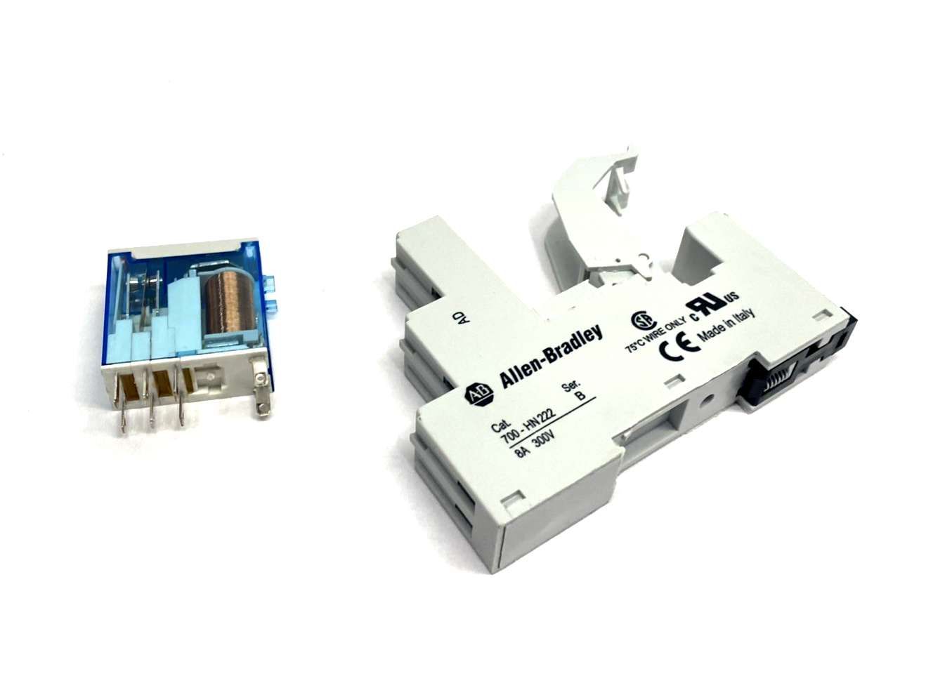 700-HK32Z24 | Allen Bradley Ser. B Plug In Relay 24V DC & 700-HN222 Socket/Base 8A - Used - Maverick Industrial Sales