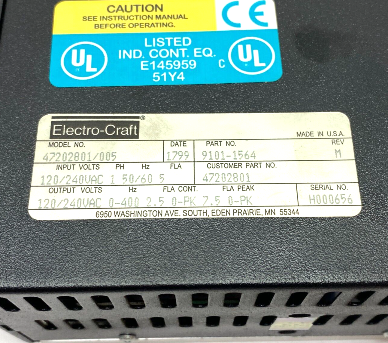 Electro-Craft 47202801/005 BRU Ser Advantage Line Servo Drive 1-Phase 9101-1564 - Maverick Industrial Sales