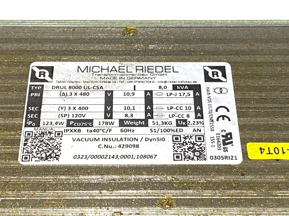 Michael Riedel DRUL 8000 UL-CSA Transformer 3-Phase - Maverick Industrial Sales