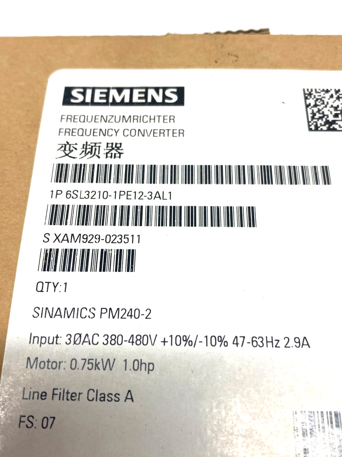 Siemens 6SL3210-1PE12-3AL1 SINAMICS PM240-2 Power Module Class A Filter - Maverick Industrial Sales