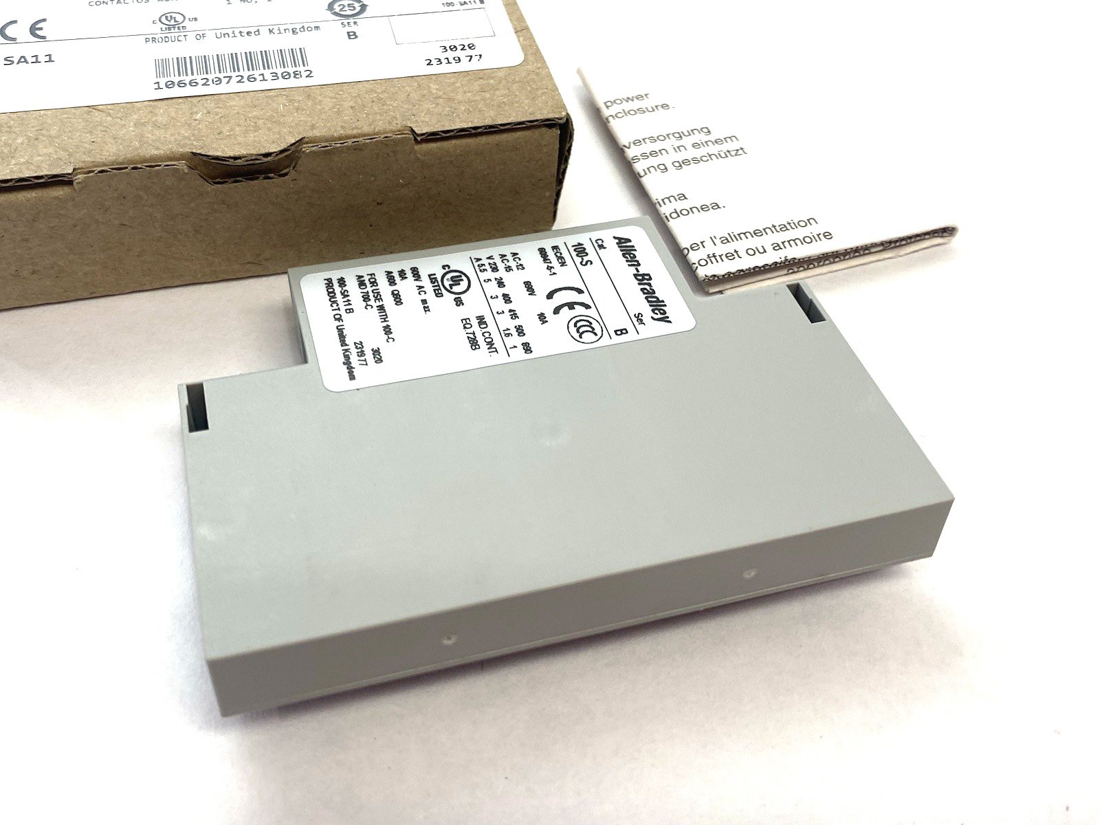 100-SA11 | Allen Bradley Ser. B Auxiliary Contact, Side Mount, 1 NO, 1 NC - New – Open box - Maverick Industrial Sales