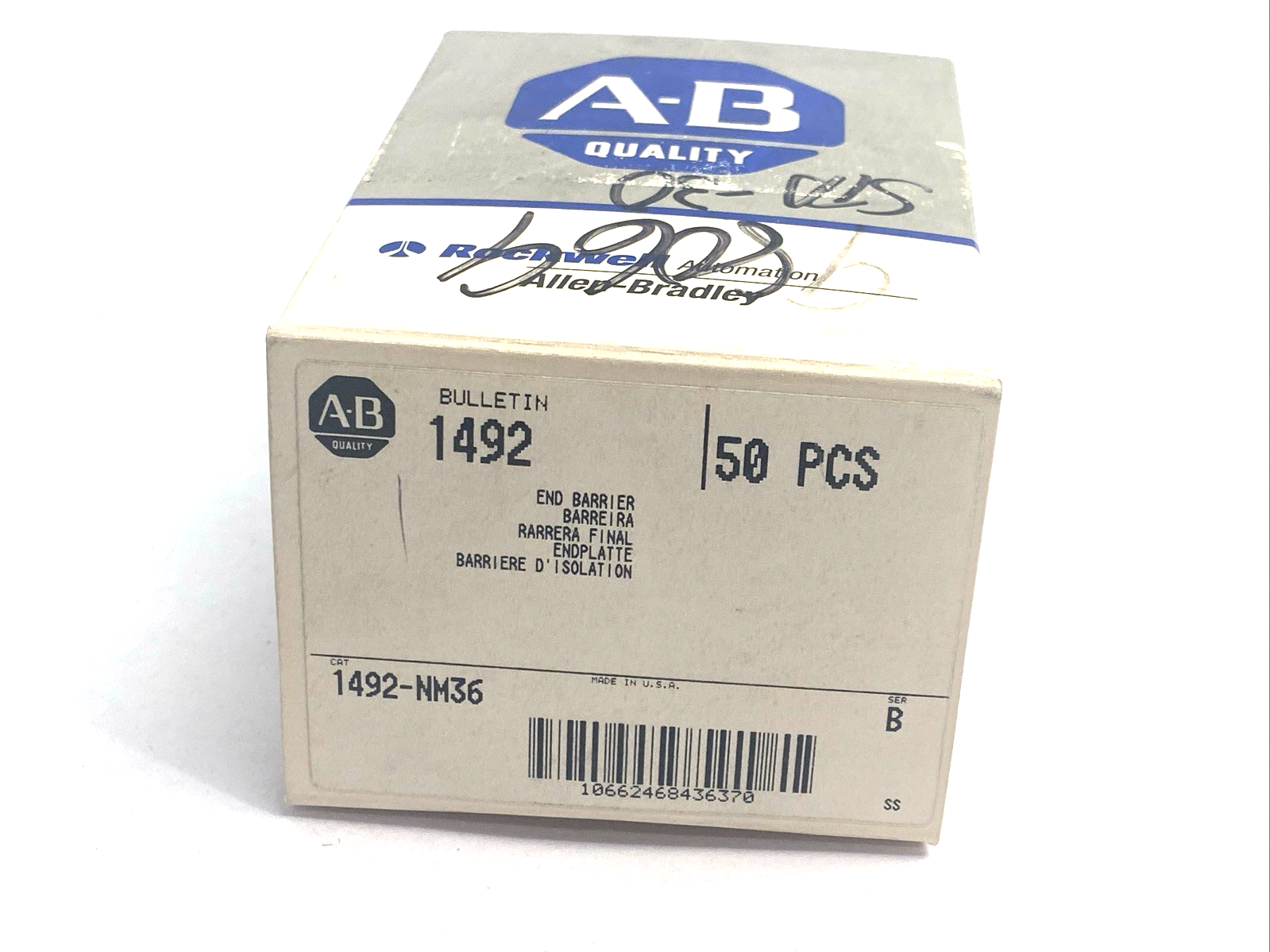 1492-NM36 | Allen Bradley Ser. B Terminal Block End Barrier, White, BOX OF 50 - New – Open box - Maverick Industrial Sales