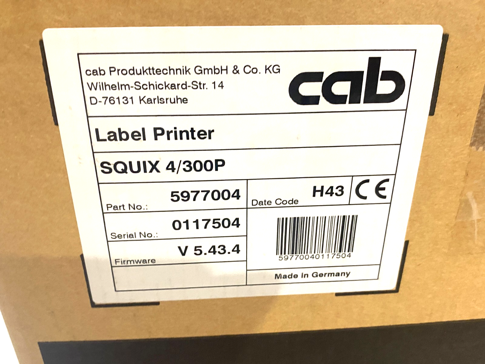 Cab 5977004 SQUIX Thermal Transfer Label Printer 300DPI - Maverick Industrial Sales