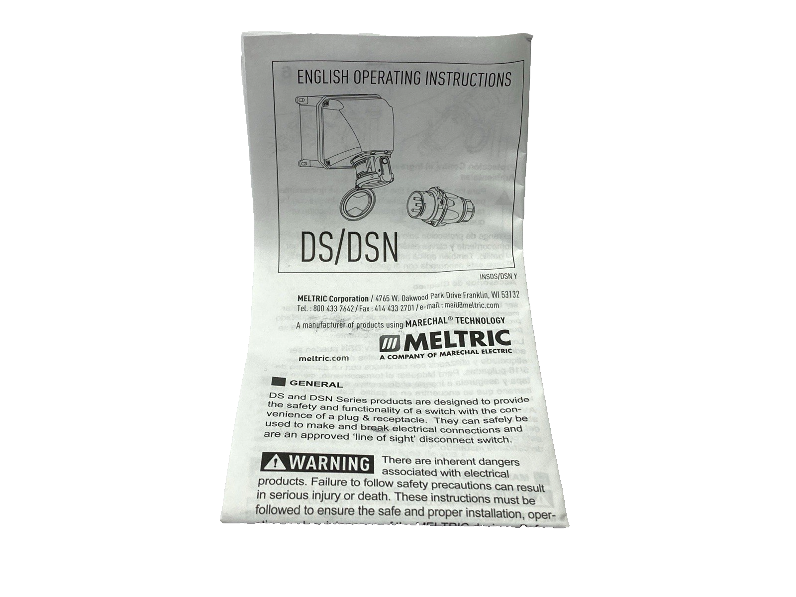Meltric 63-18075 Male Inlet Plug DSN20 1P+N+G Type 4X & IP69 .75hp 125VAC 20A - Maverick Industrial Sales