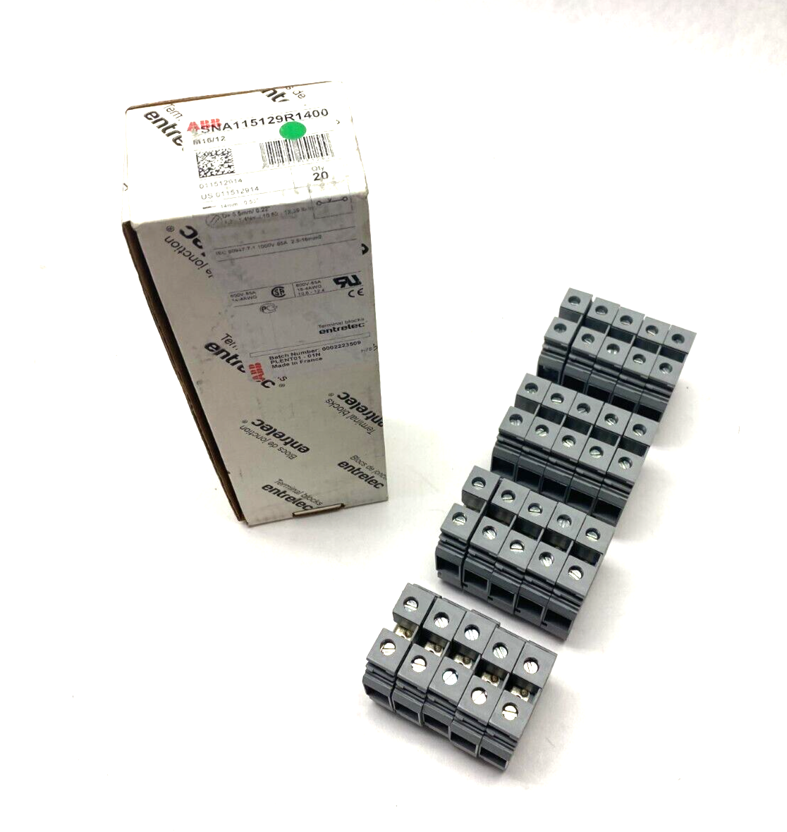 ABB Entrelec 1SNA115129R1400 Feed-Through Terminal Block Gray 12mm BOX OF 20 - Maverick Industrial Sales