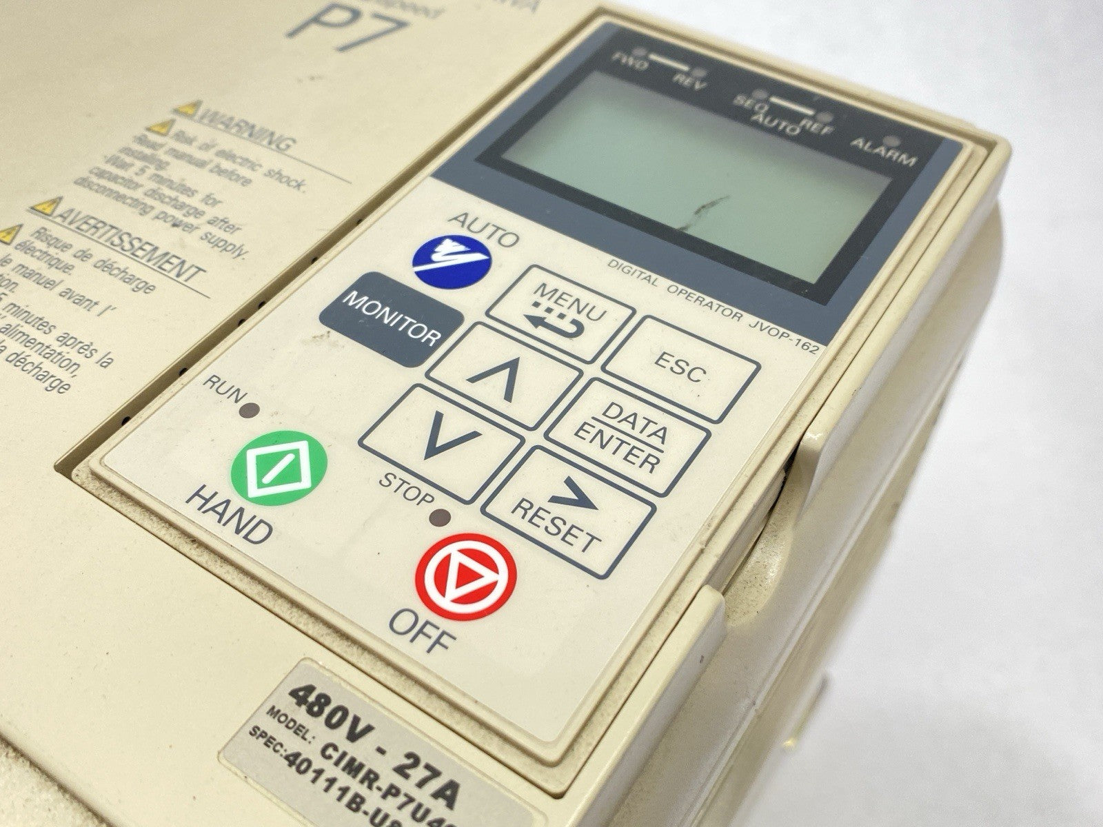 CIMR-P7U4011 | Yaskawa P7 Varispeed iQ Pump Controller Drive 3PH 27A 480V - For parts or not working - Maverick Industrial Sales