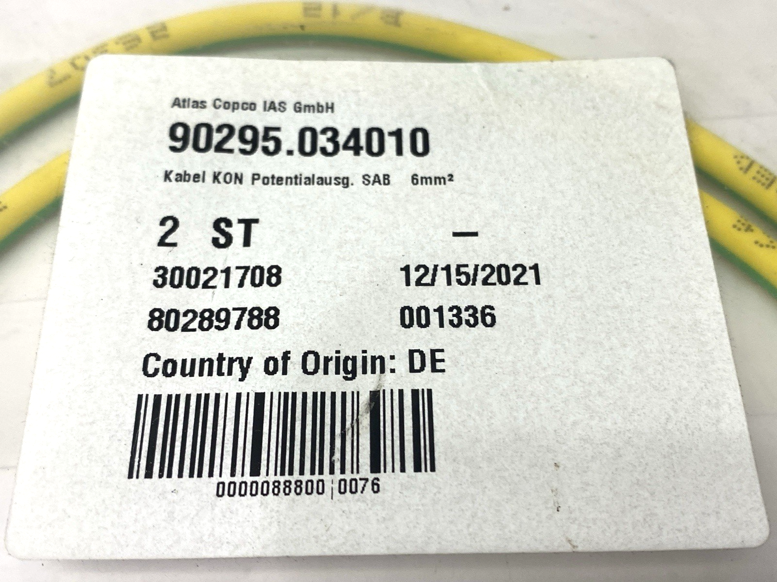 Atlas Copco 90295.034010 Ground Cable PACKAGE OF 2 - Maverick Industrial Sales