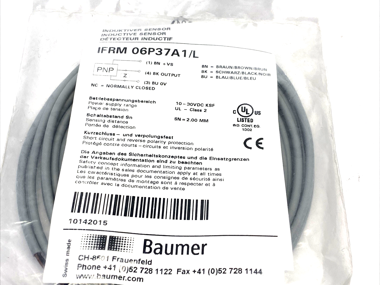 Baumer IFRM 06P37A1/L Miniature Inductive Sensor 6.5x40mm 2m Cable, 10142015 - Maverick Industrial Sales