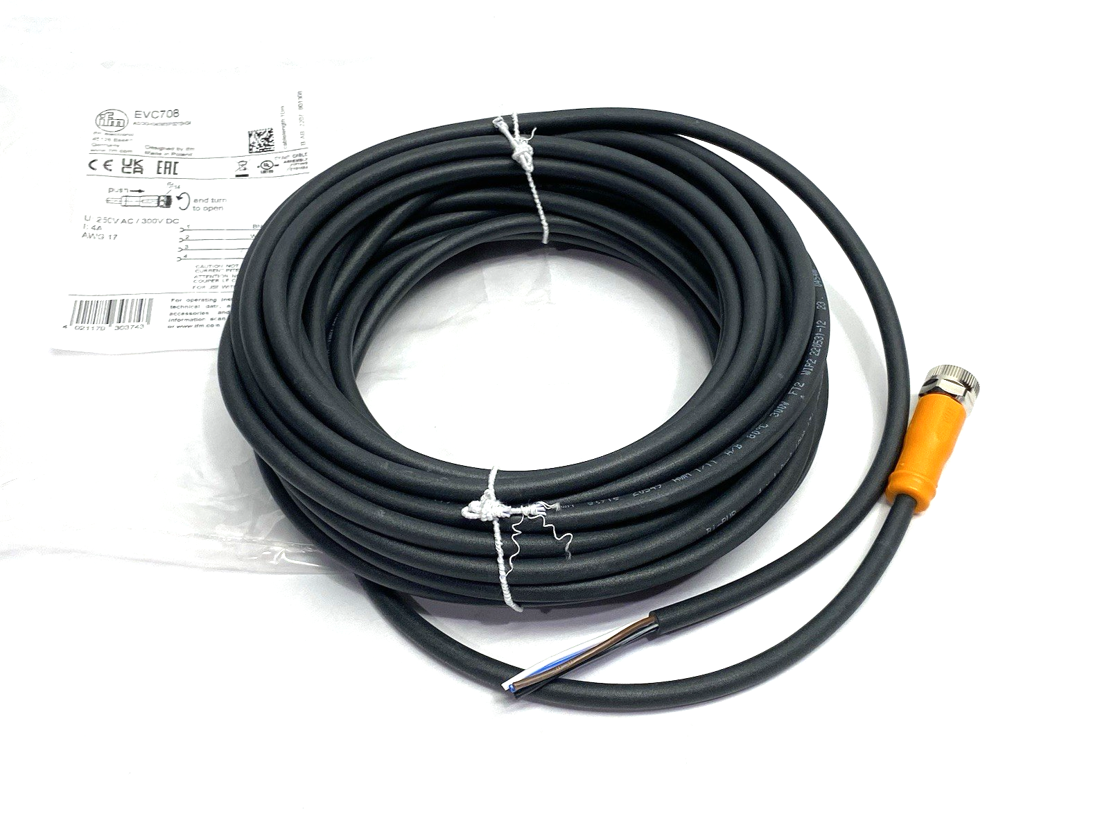 EVC708 | Ifm Female Cordset Single Ended 10m M12 ADOGH040MSP0010H04 - New Other - Maverick Industrial Sales