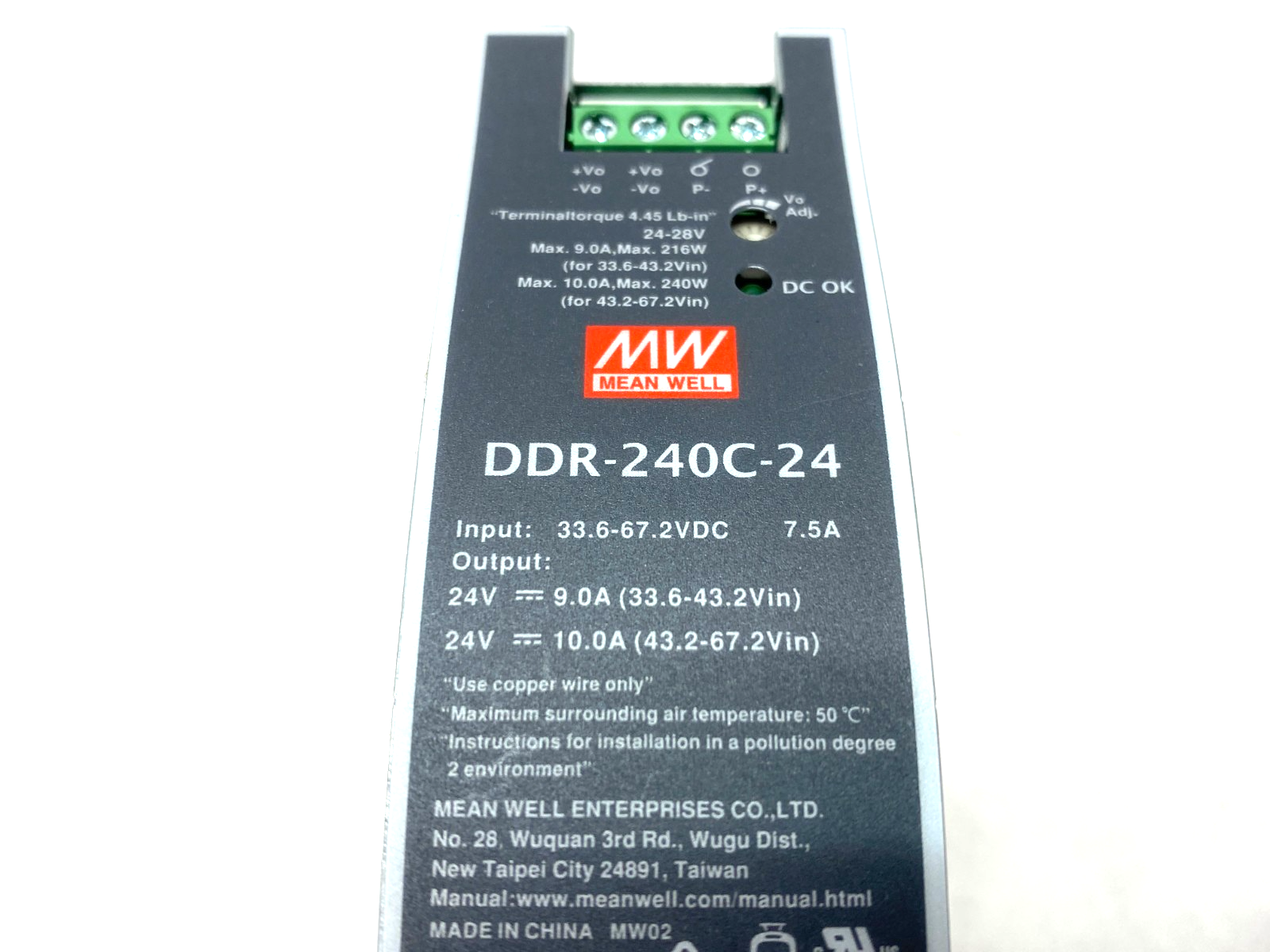 DDR-240C-24 | Meanwell DC-DC Converter MISSING DIN CLIP & SPRING - New – Open box - Maverick Industrial Sales