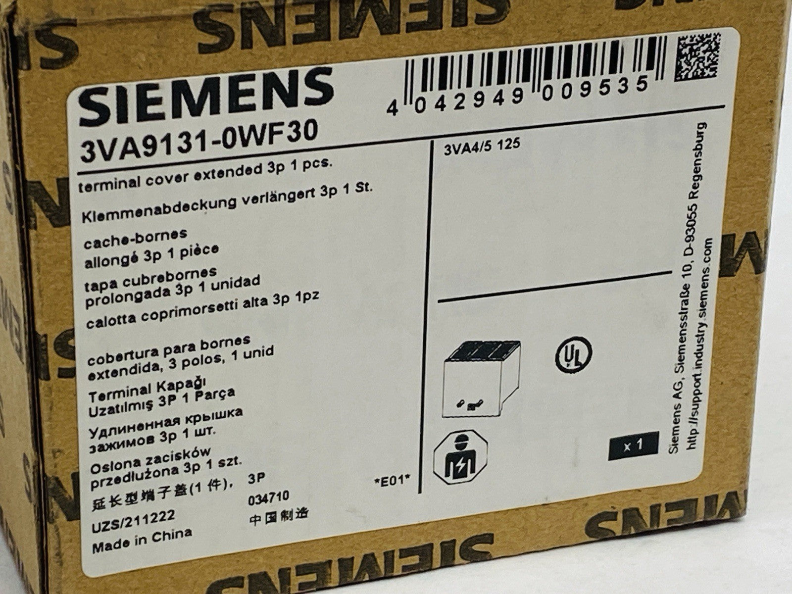 Siemens 3VA9131-0WF30 Terminal Cover Extended 3-Pole - Maverick Industrial Sales
