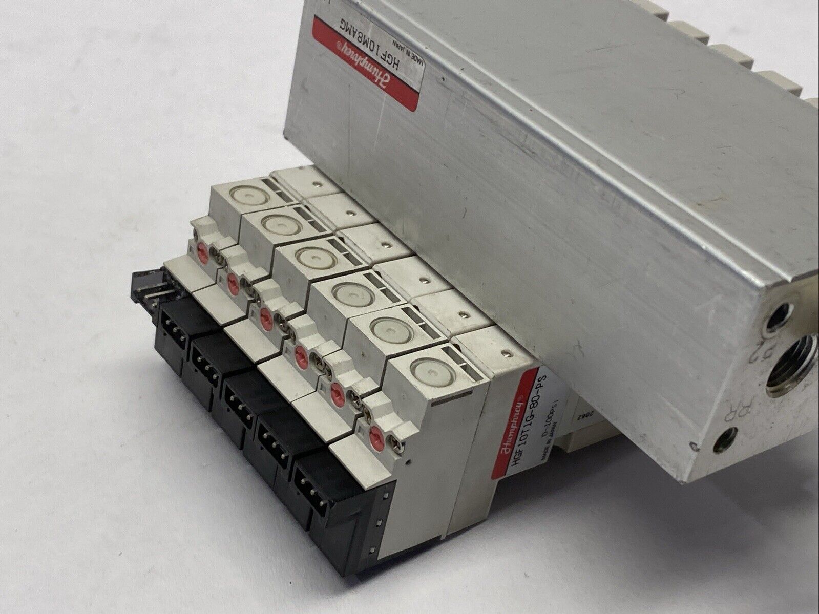 Humphrey HGF10M8AMG Pneumatic Manifold w/ 6x HGF10T1G-80-PS Solenoid Valves - Maverick Industrial Sales