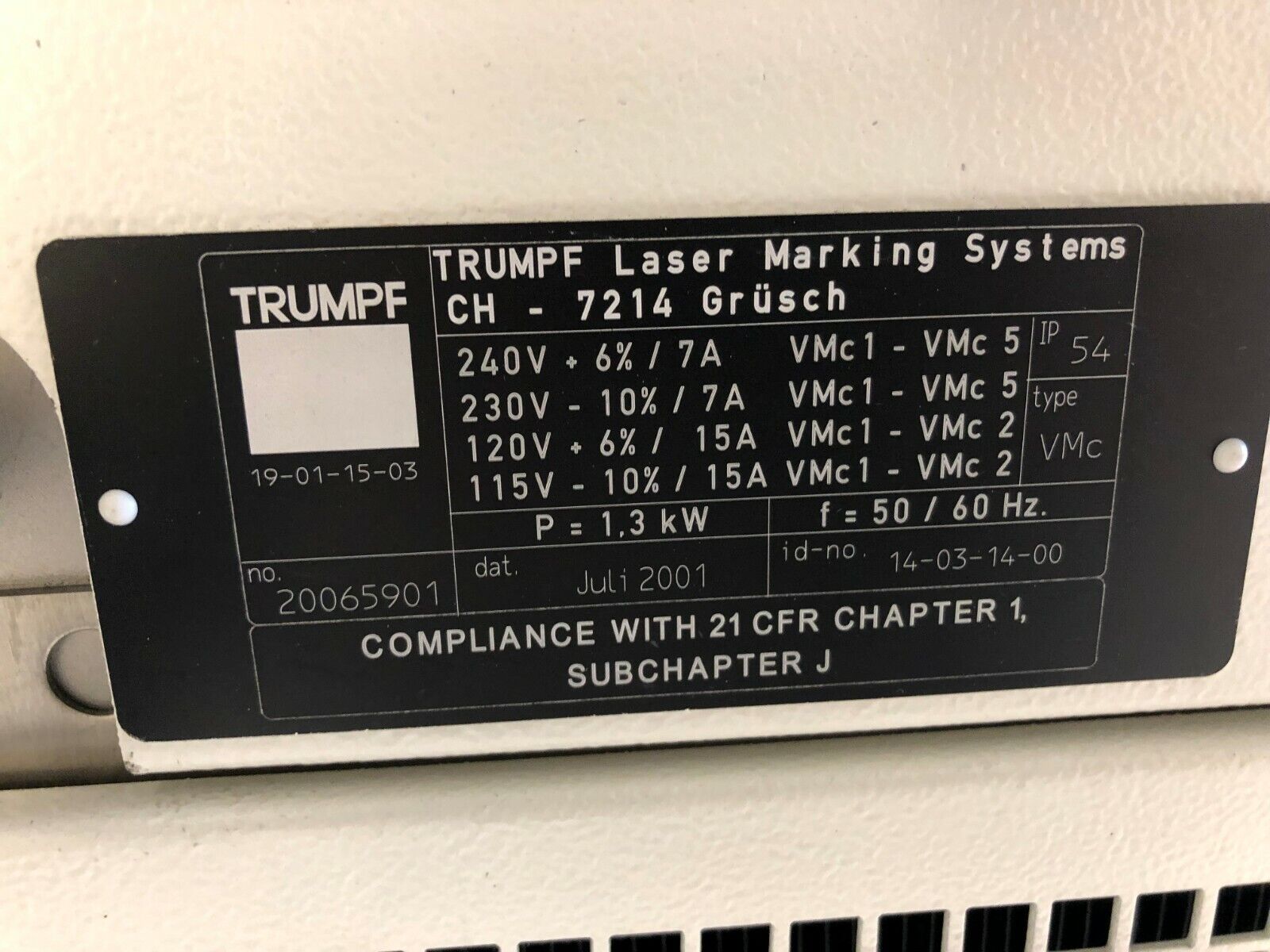 Trumpf Laser Marking Systems VMc 1 w/ Scanlabs hurrySCAN 10 Head, Marker - Maverick Industrial Sales