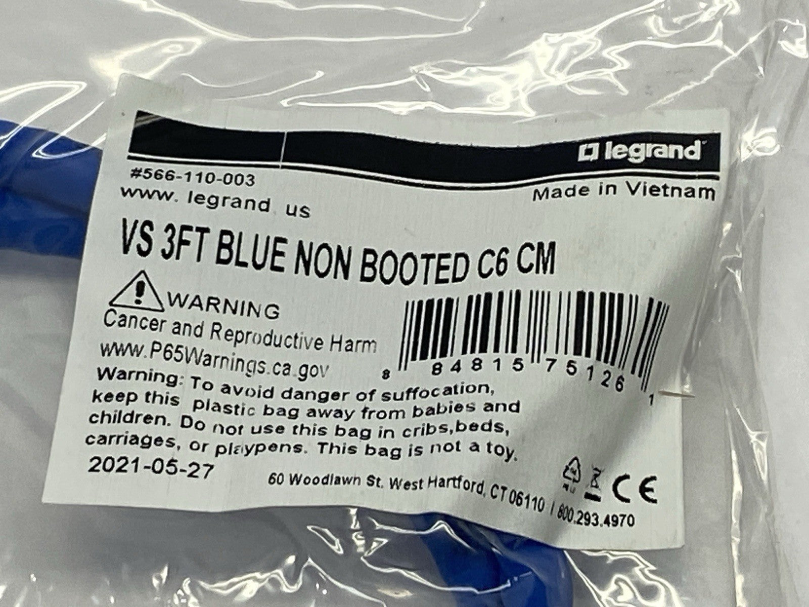 Legrand 556-110-003 Q-Series Patch Cords CAT6 Non-Booted Blue 3ft LOT OF 5 - Maverick Industrial Sales