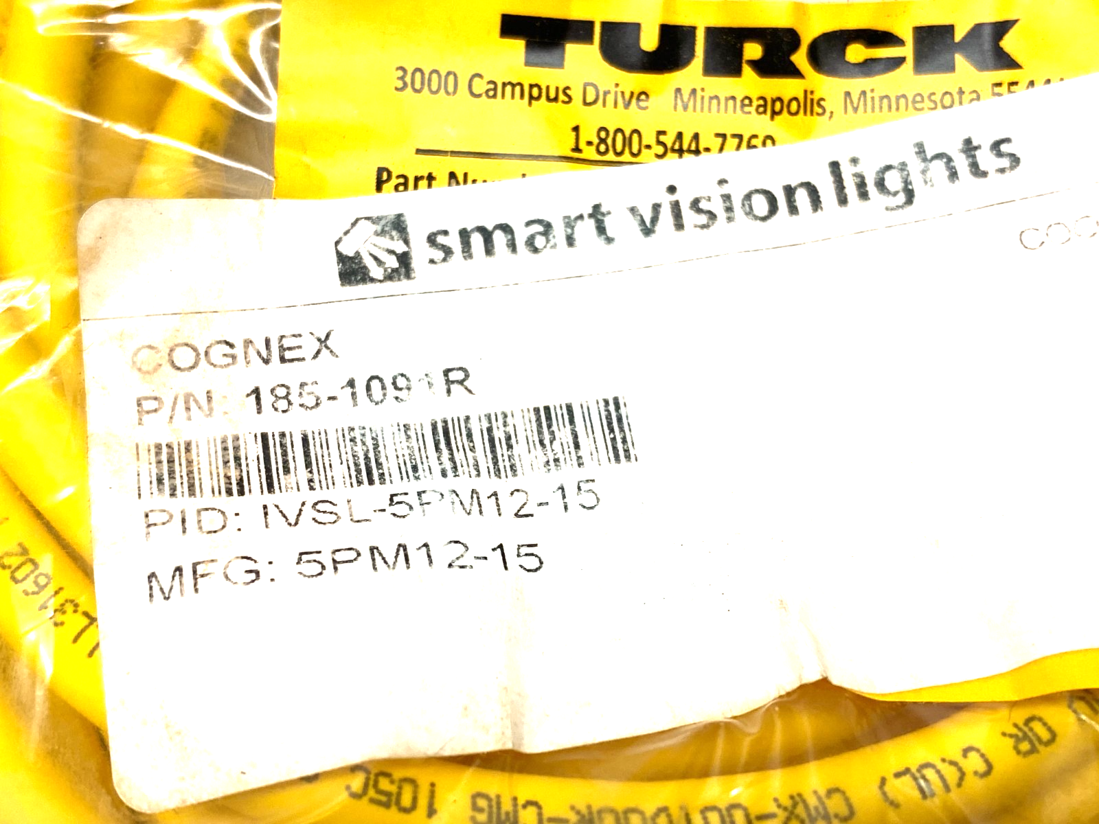 Turck U2-22255, Cognex 185-1091R Single Ended Connection Cordset IVSL-5PM12-15 - Maverick Industrial Sales